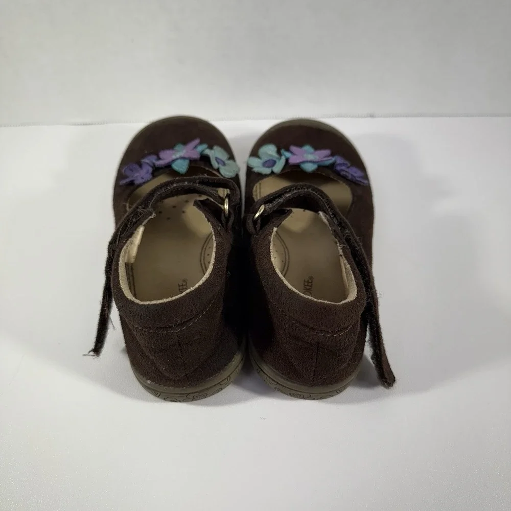 Toddler Girl‎ Size 10 Cherokee Brand Suede Adjustable Strap Floral Shoes (CE)
